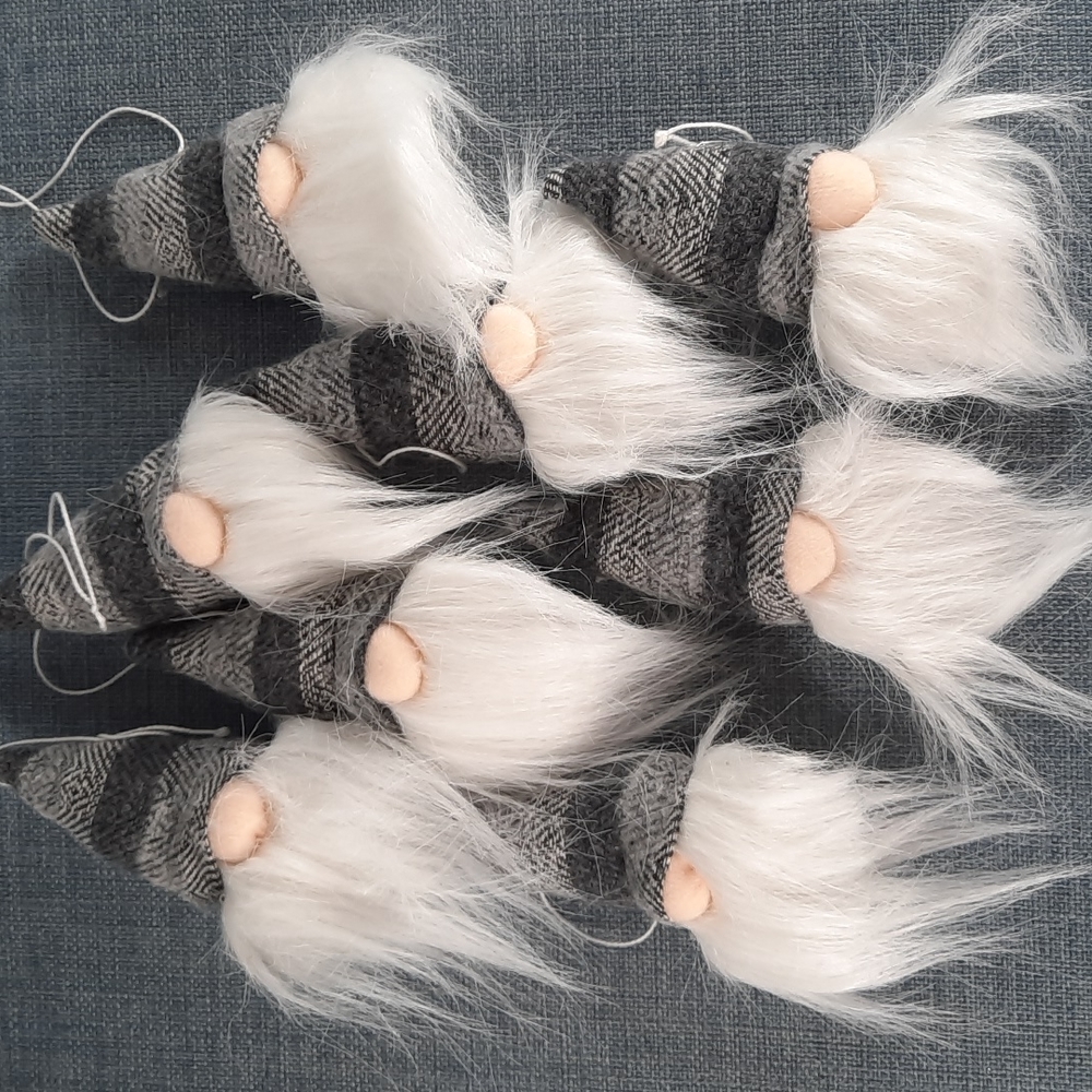 Gray Gnome Ornament Fuzzy Beard Holiday Everyday Gift Decoration Set 8 Handmade